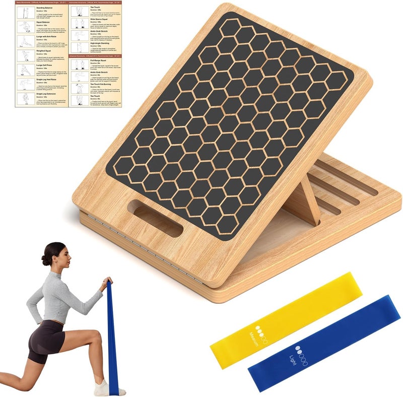 Dacimora Wooden Slant Board for Calf Stretching, Adjustable Portable Wooden Incline Board with Training Guide, 300 lb. Load Capacity, Physical Therapy Equipment for Legs, Knees, Heels and Ankles - Image 1